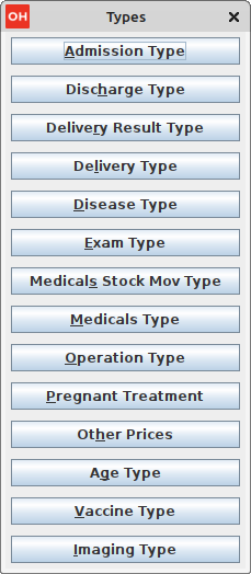 Settings Types Menu