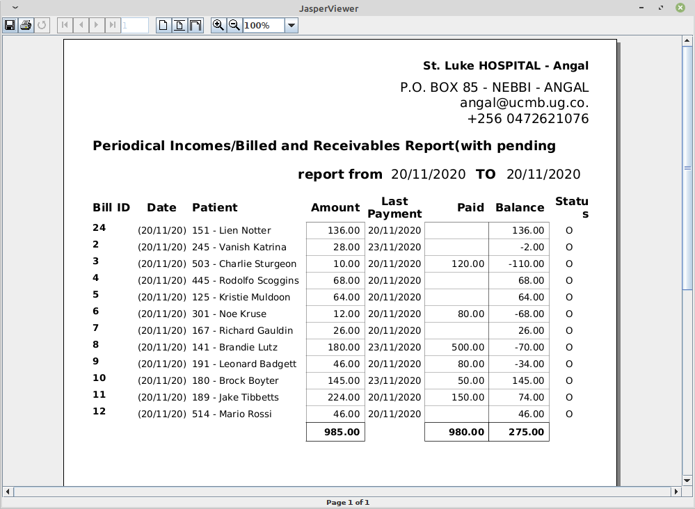 Report output