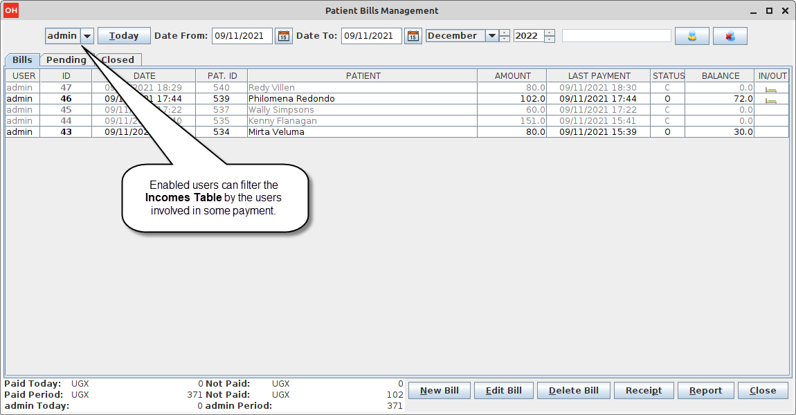 Filter Patient Bills Management